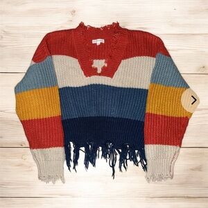 Coco & Jamison distressed cropped striped sweater, size M